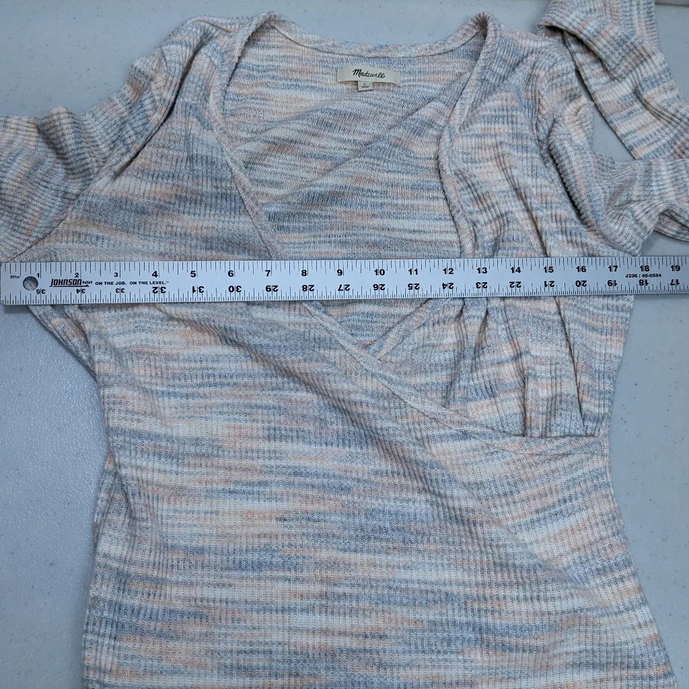 Madewell Space Dye Faux Wrap Top L Knit Long Sleeve Preppy 70s Academia #1010 - Picture 9 of 14